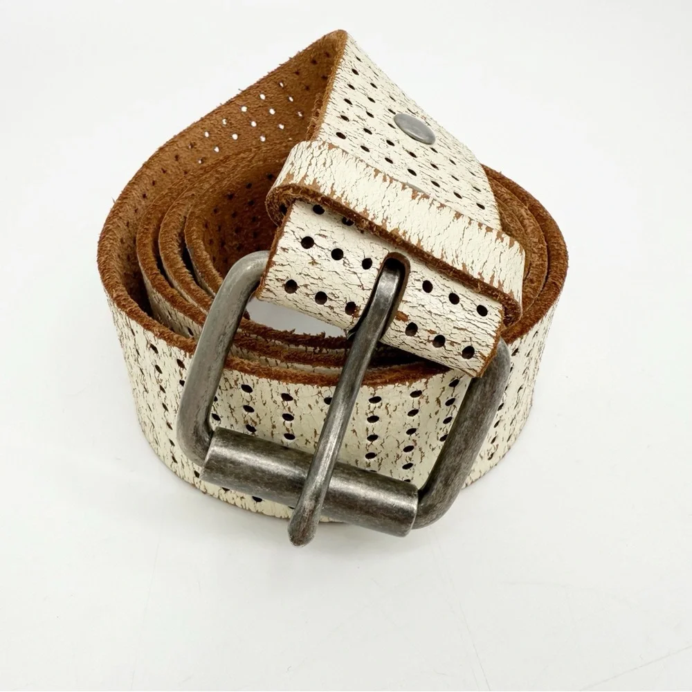 AEROPOSTALE Perforated White & Tan Leather Belt, Size Medium